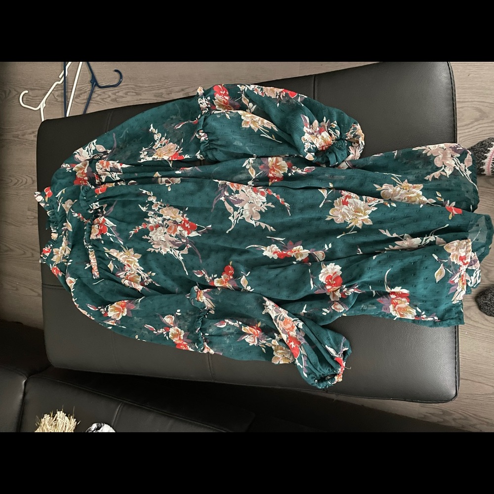 Emerald Green and coral Floral high neck dress